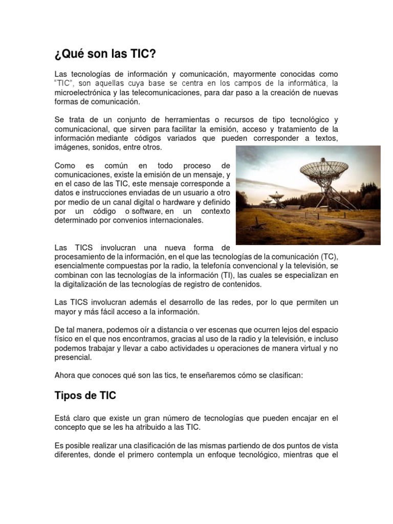 Tipos de TIC y su Clasificación | PDF | Tecnología de información y ...