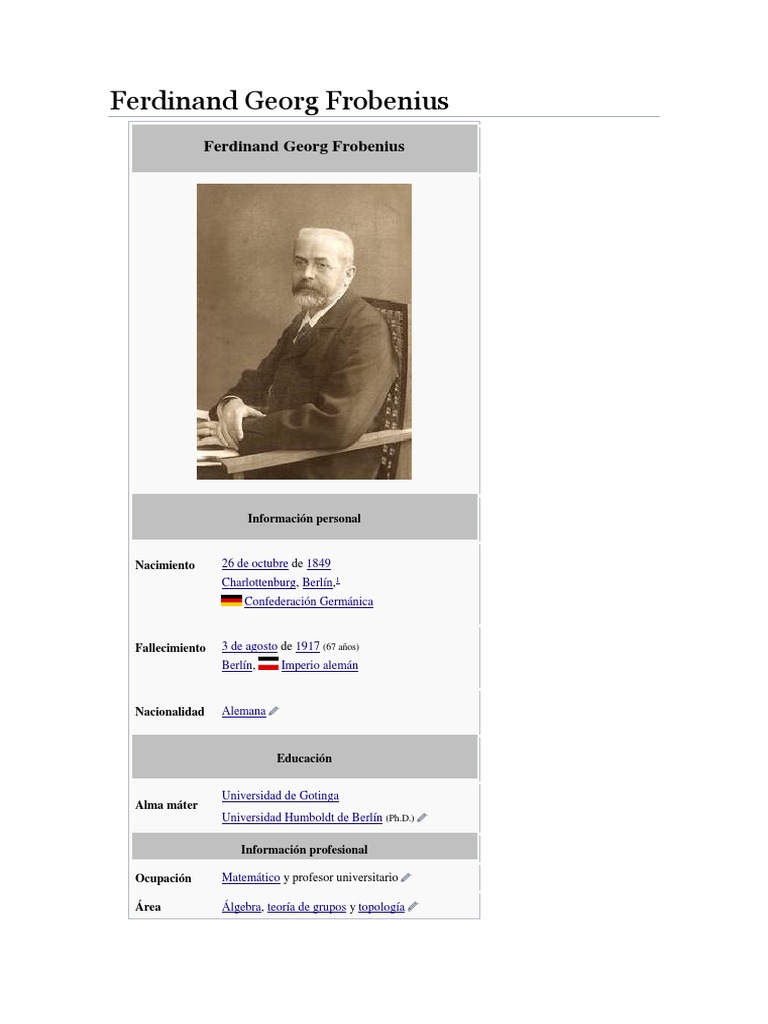 Ferdinand Frobenius PDF Álgebra abstracta Análisis matemático
