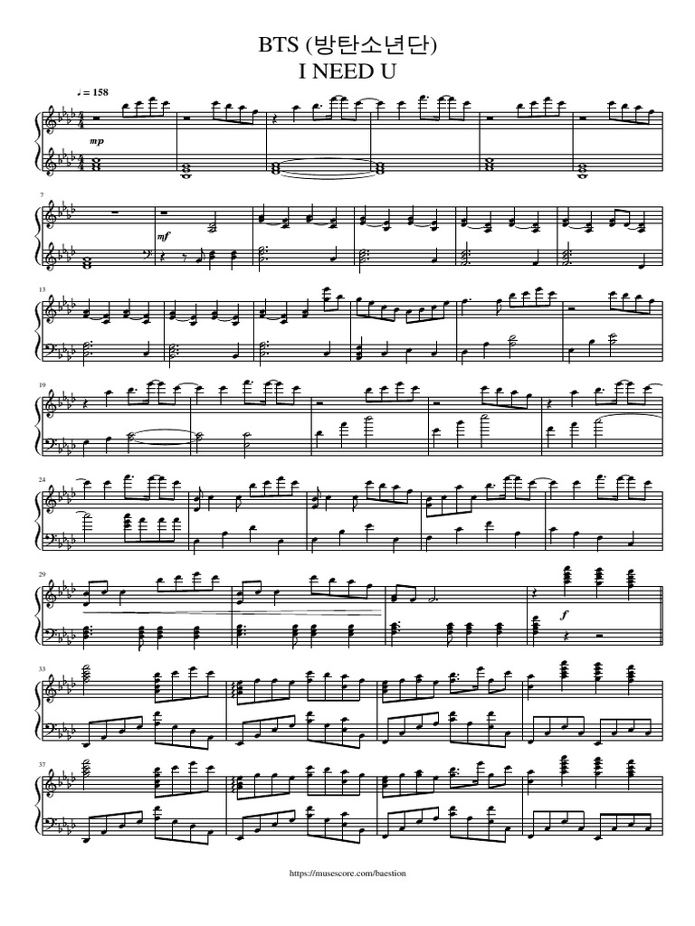 Bts Bangtansonyeondan I Need U Suga Piano Full Solo