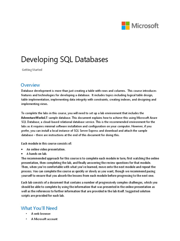Develop SQL Databases with Azure and SQL Server | PDF | Microsoft Sql ...