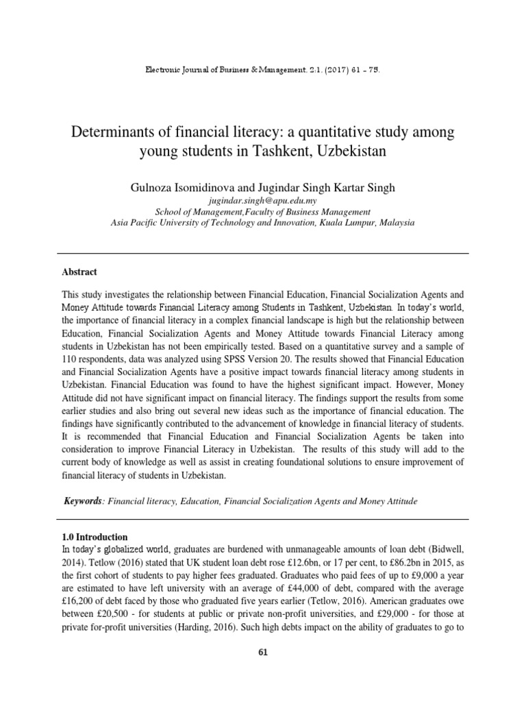 Determinants of Financial Literacy in Youth | PDF | Correlation And ...