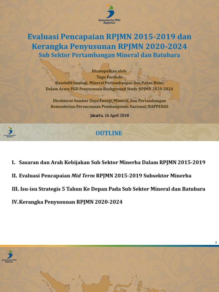 Kerangka Penyusunan RPJMN 2020-2024 Sub Sektor Minerba | PDF