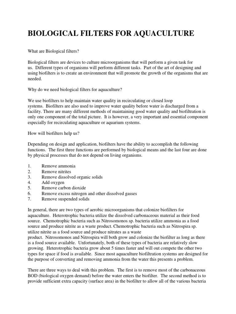 Biological Filters For Aquaculture PDF Aquaponics Filtration