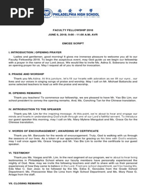 Faculty Felloship 2018 Emcee Script Pdf Worship Prayer