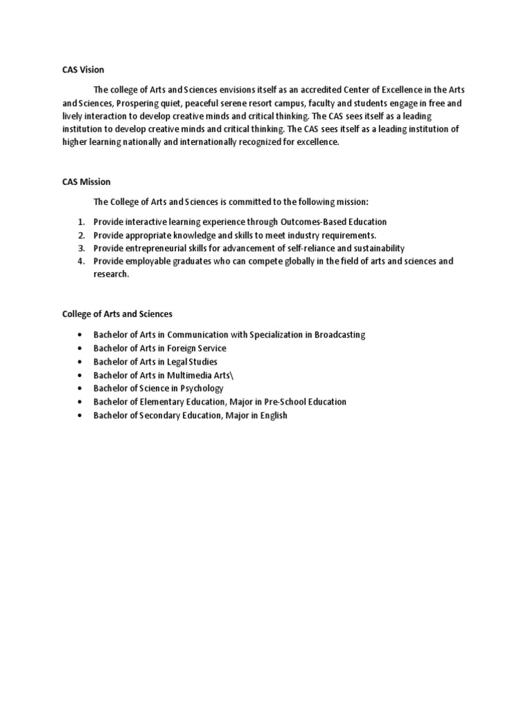 CAS Vision and Mission Overview | PDF | Career & Growth