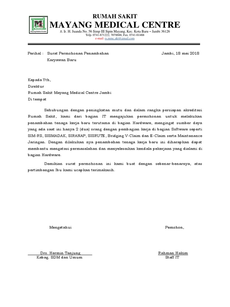 Contoh Surat Permohonan Penambahan Karyawan Outsourcing  IMAGESEE