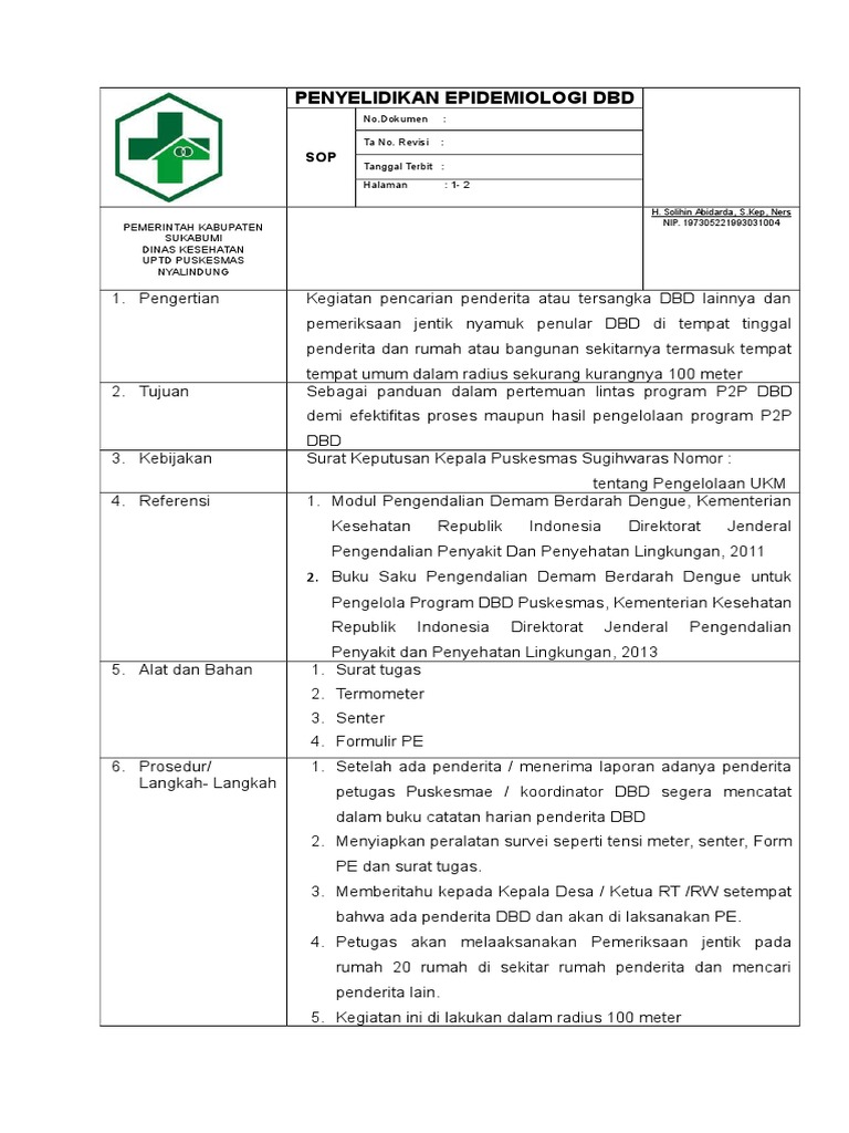 Prosedur Penyelidikan Epidemiologi DBD | PDF