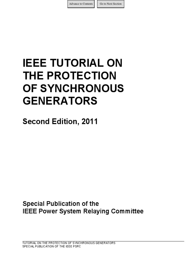 Ieee Tutorial On The Protection of Synchronous Generators Cover | PDF