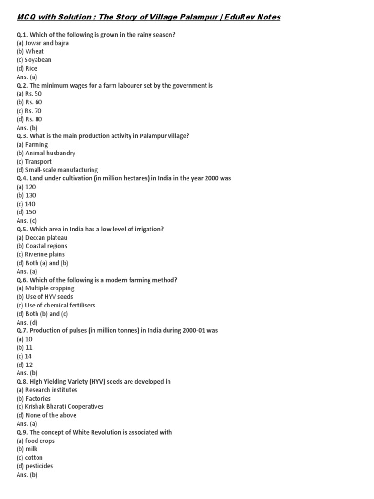 Class 9 Economics Chapter 2 Mcq Study Rankers
