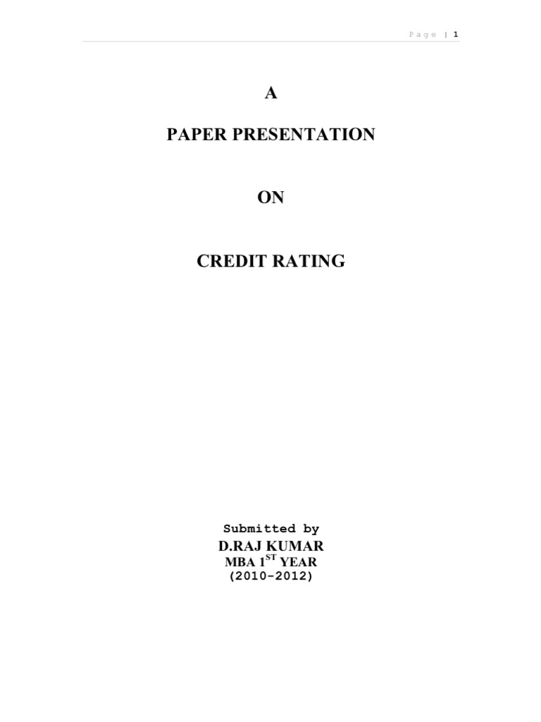 A Paper Presentation: D.Raj Kumar | PDF | High Yield Debt | Credit ...