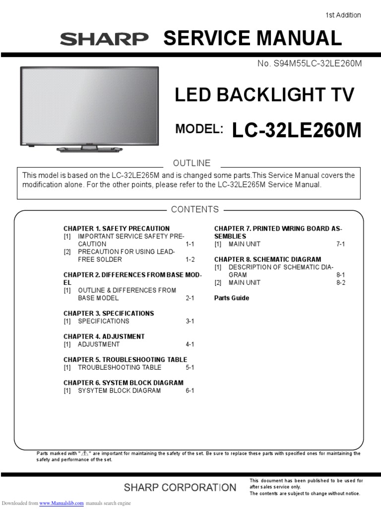 SHARP LED TV Lc32le260m SERVICE MANUAL PDF Solder Soldering
