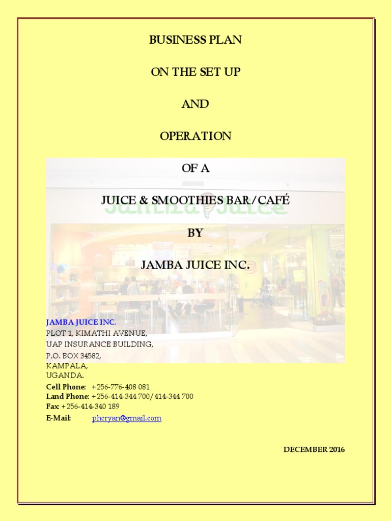 Jamba Juice Inc Business Plan2 PDF Juice Diet & Nutrition
