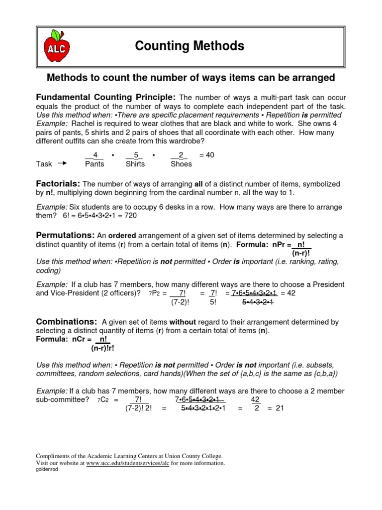 Counting Methods PDF Numbers Teaching Mathematics