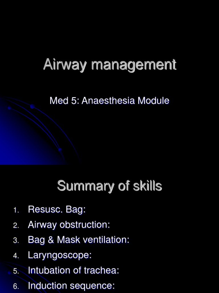 Airway Management Med 5 Anaesthesia Module PDF Respiratory Tract