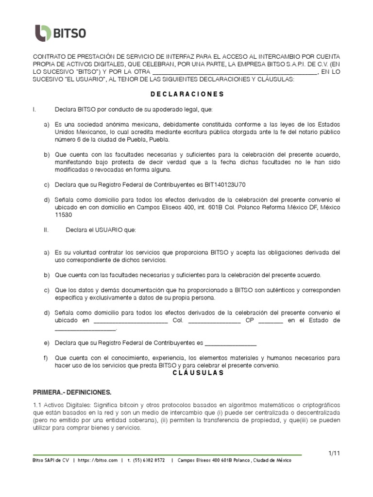 Contrato de Servicios Bitso para Activos Digitales | PDF | Lavado de dinero  | Bitcoin