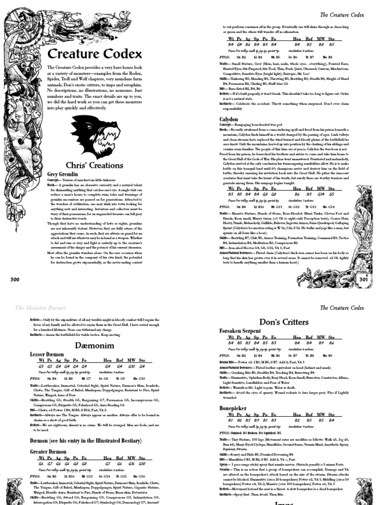 Burning Wheel - Monster Burner - Creature Codex PDF | PDF | Gray Wolf ...