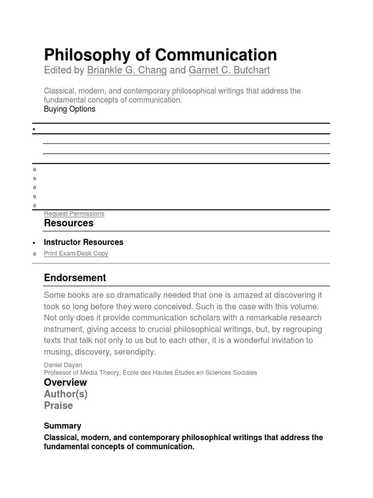 Philosophy Of Communication Edited By Briankle G Chang And Garnet C