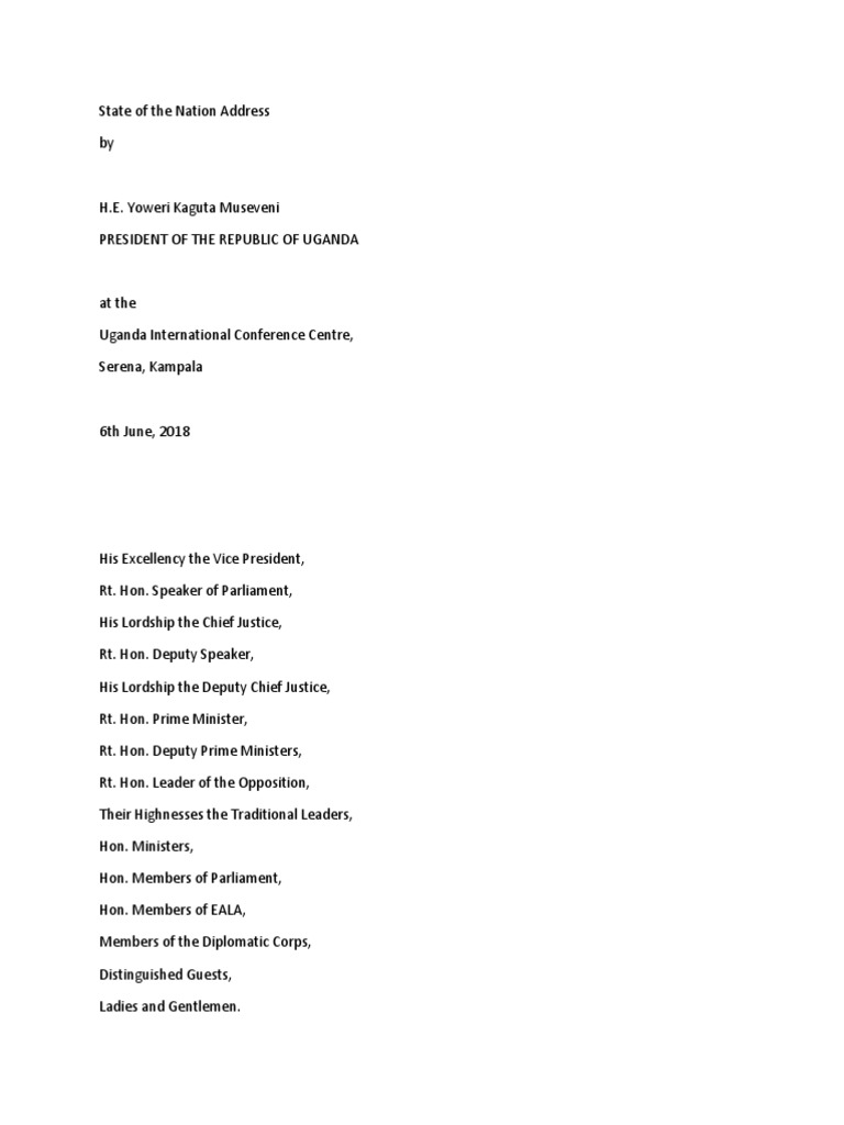 Uganda's 2018 State of the Nation Address | PDF | Uganda | Taxes