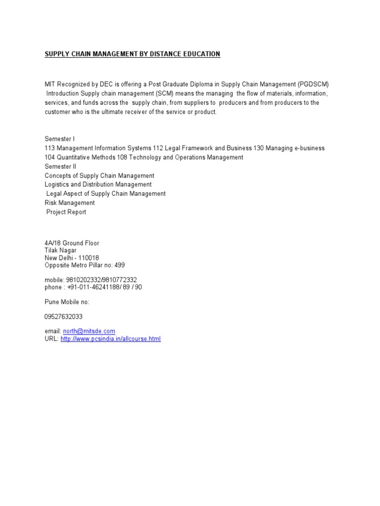PG Diploma in Supply Chain Management | PDF