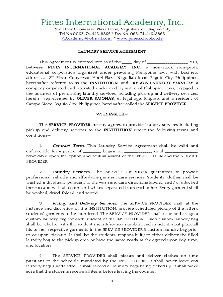 Laundry Service Agreement REAO Laundry Services | PDF | Injunction 