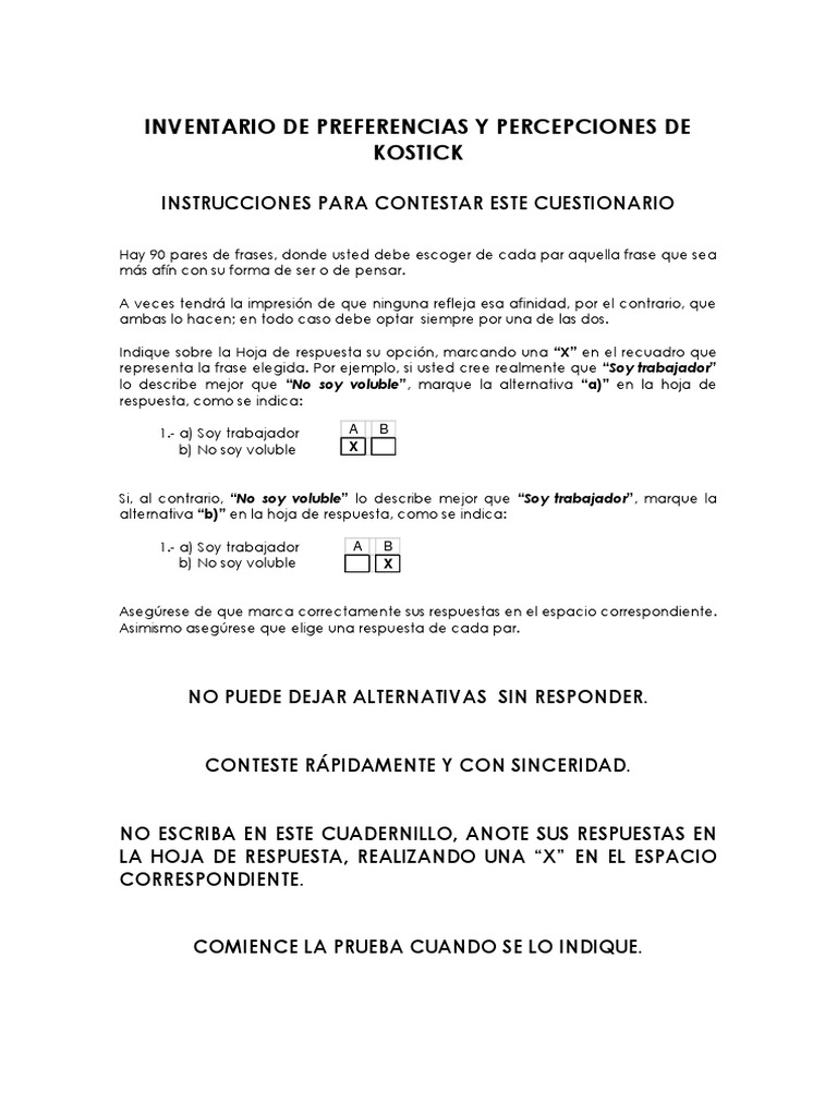 Cuadernillo Test Kostick Papi | PDF | Ocio