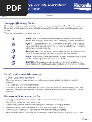 Energy Worksheet Renewable Energy Energy Development