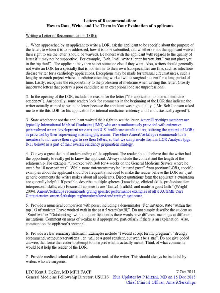 Writing Effective Internal Medicine LORs | PDF | Residency