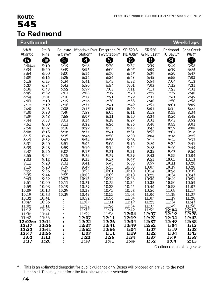 Route 545 Timetable: Redmond | PDF