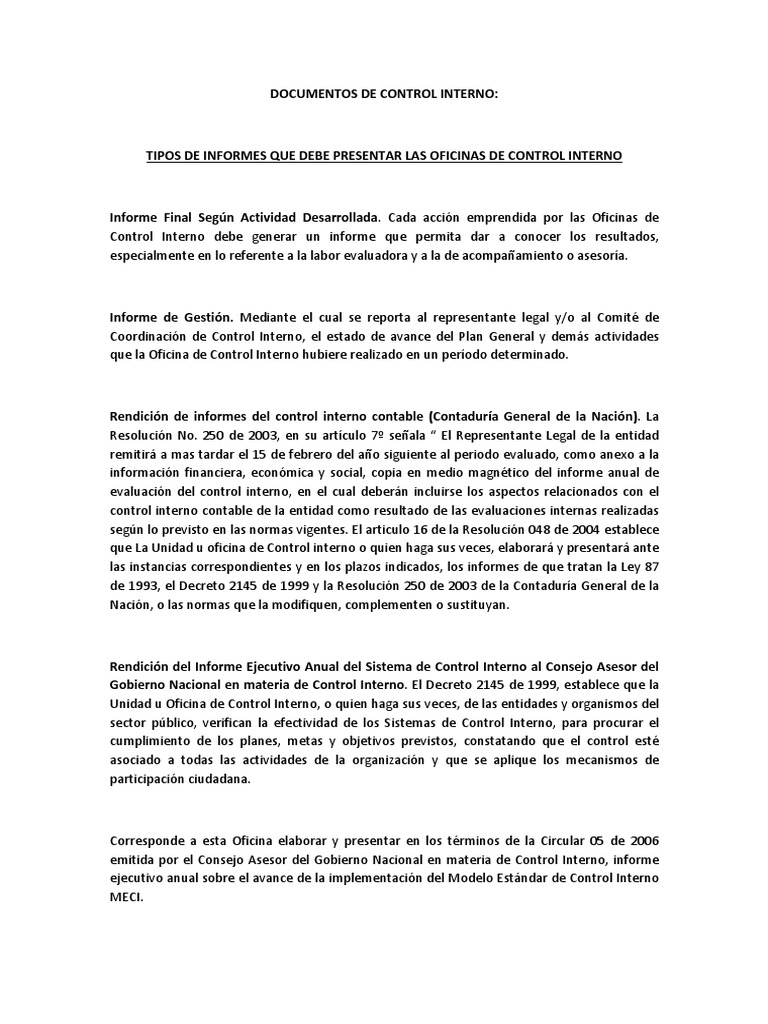 Informes de Control Interno | PDF | Contabilidad | Gobierno