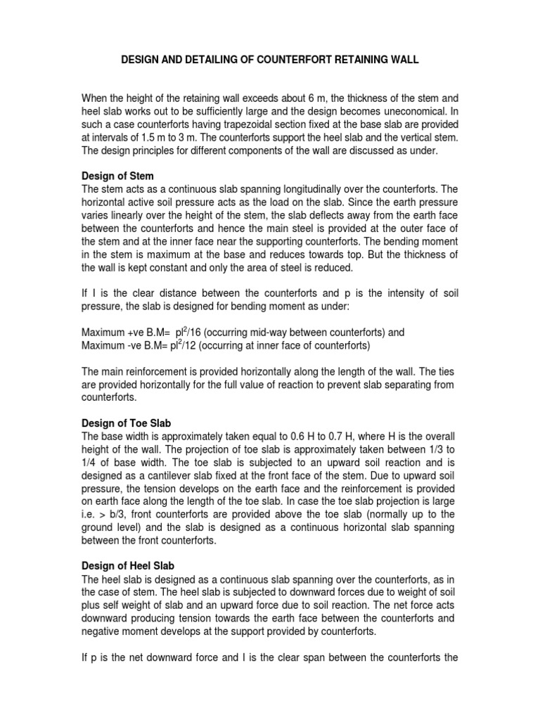 Counterfort Retaining Wall Design Guide | PDF | Teaching Methods ...
