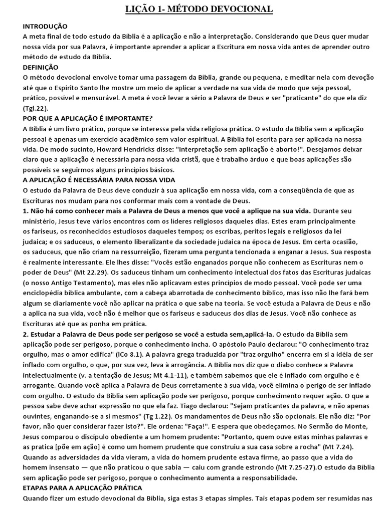 Método Devocional: Aplicação Prática | PDF | Bíblia | Jesus