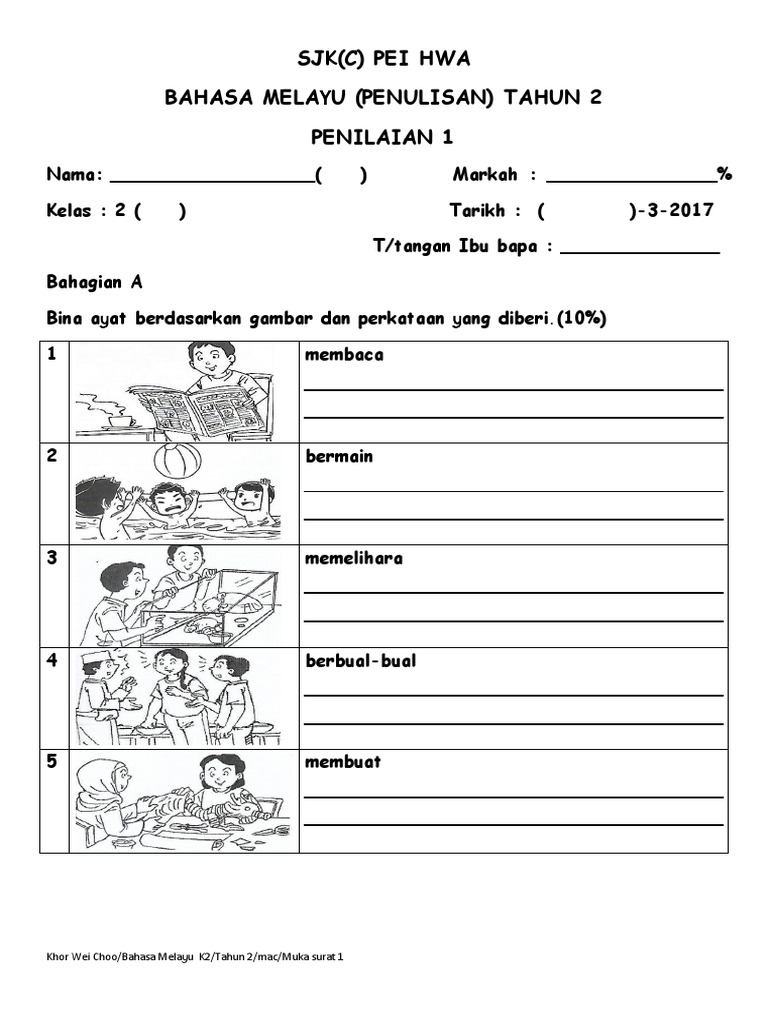 Sjk C Pei Hwa Bahasa Melayu Penulisan Tahun 2 Penilaian 1 Pdf