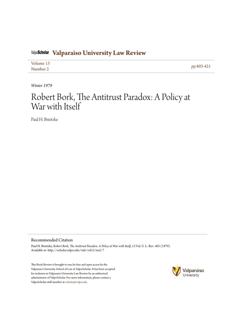 The Antitrust Paradox PDF PDF Competition Law Economics