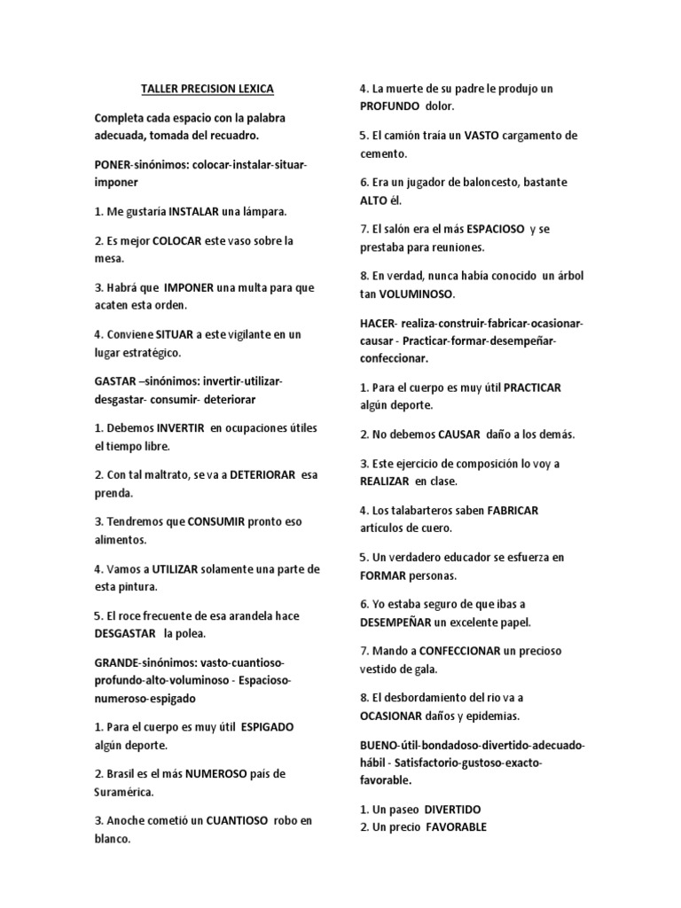Taller de Sinónimos y Antónimos | PDF | Agitación