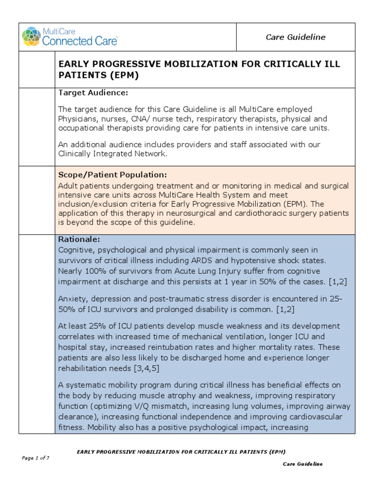 Early Mobility Care Guideline PDF Evidence Based Medicine