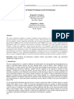 Influence of Mental Workload On Job Performance: Benjamin O. Omolayo