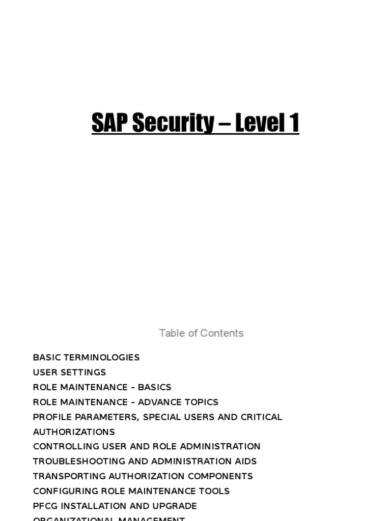 Introduction to SAP Security Fundamentals PDF Menu