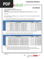 Offering Corporate Fiber Optic Dan Pipe Dedicated Internet Symmetric Bandwidth