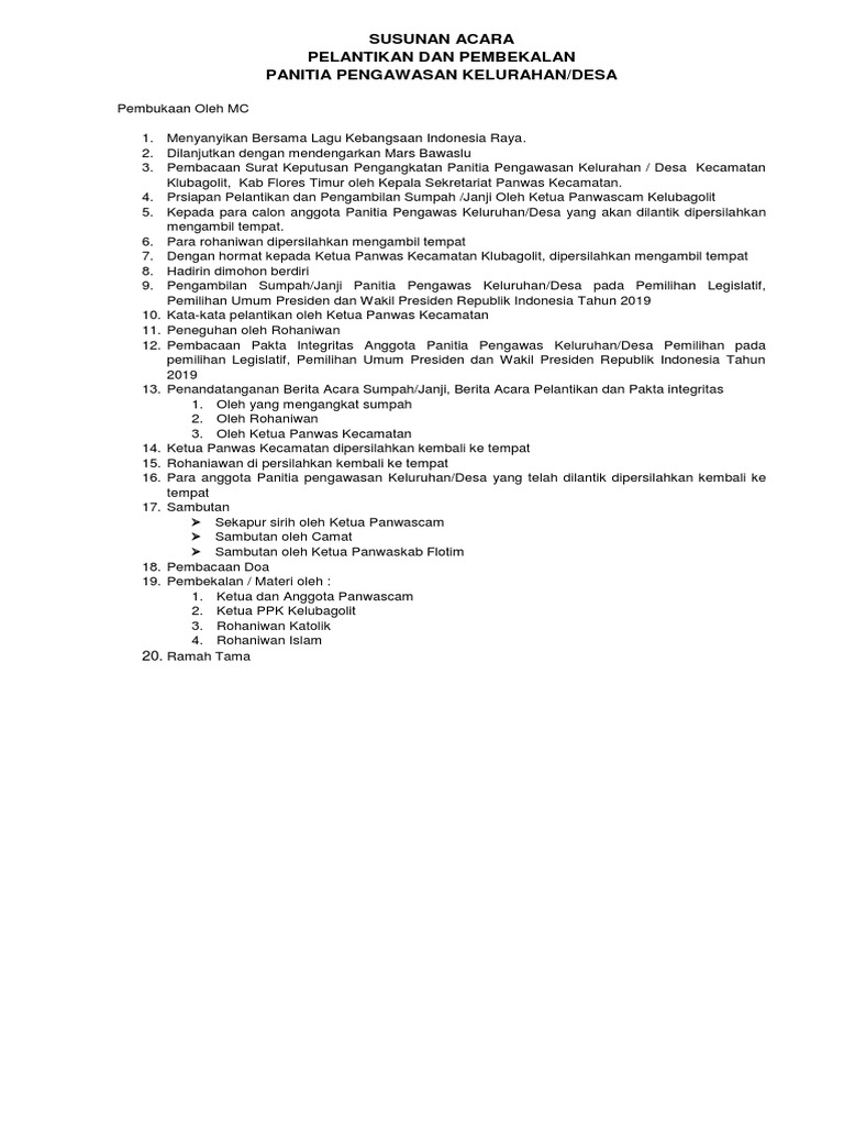 Susunan Acara Pelantikan Dan Pengambilan Sumpah Kpps Pdf - Riset