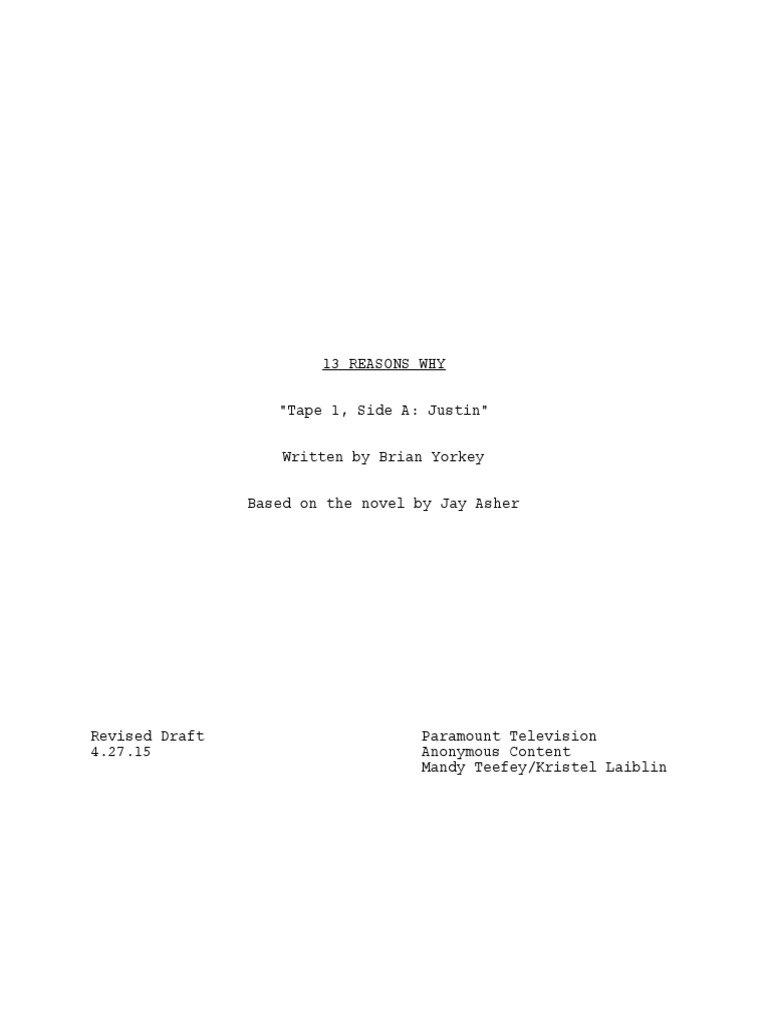 13 Reasons Why 1x01 - Pilot PDF | PDF