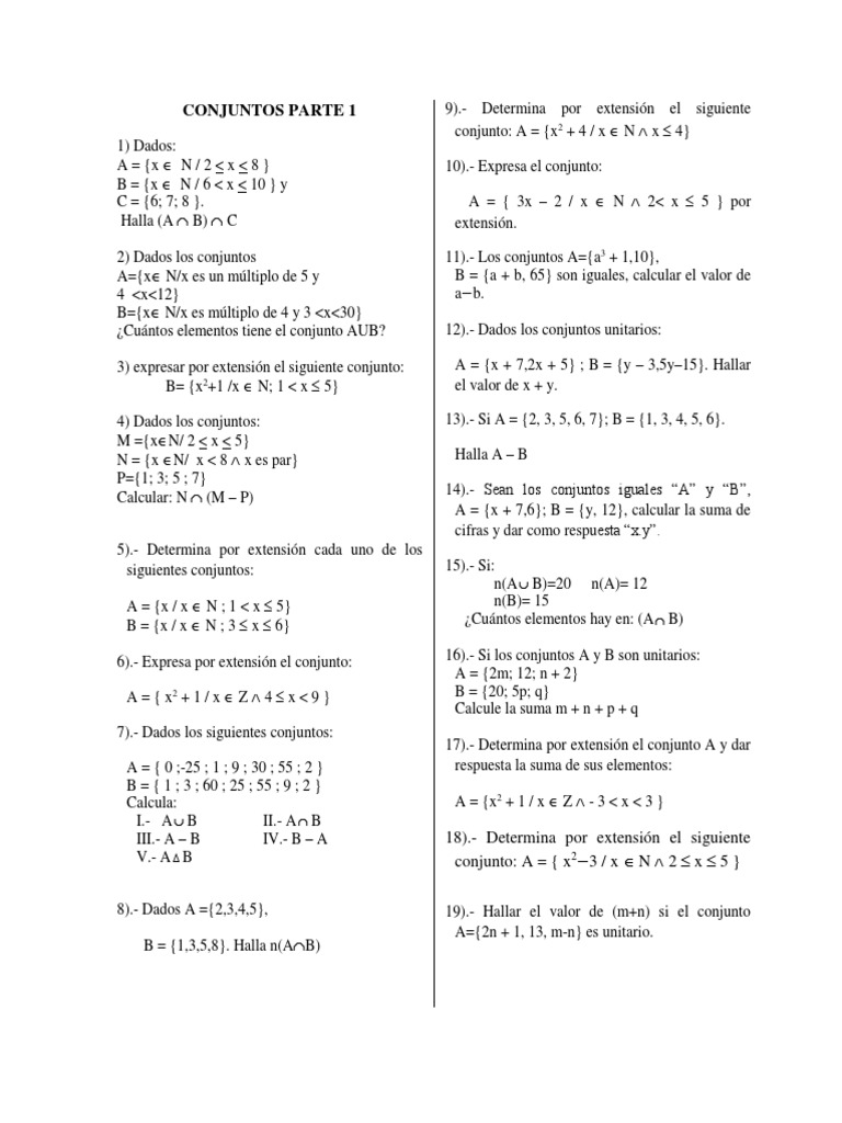 Ejercicios de Conjuntos y Operaciones Matemáticas | PDF | Enseñanza de ...