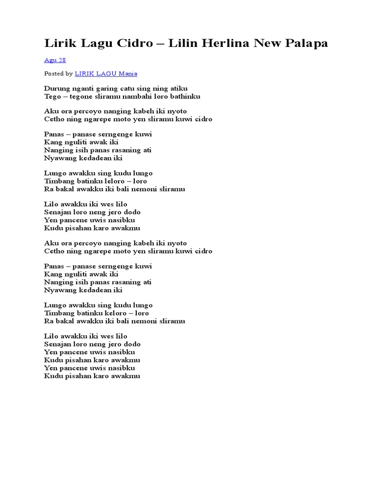 Lirik Lagu Cidro
