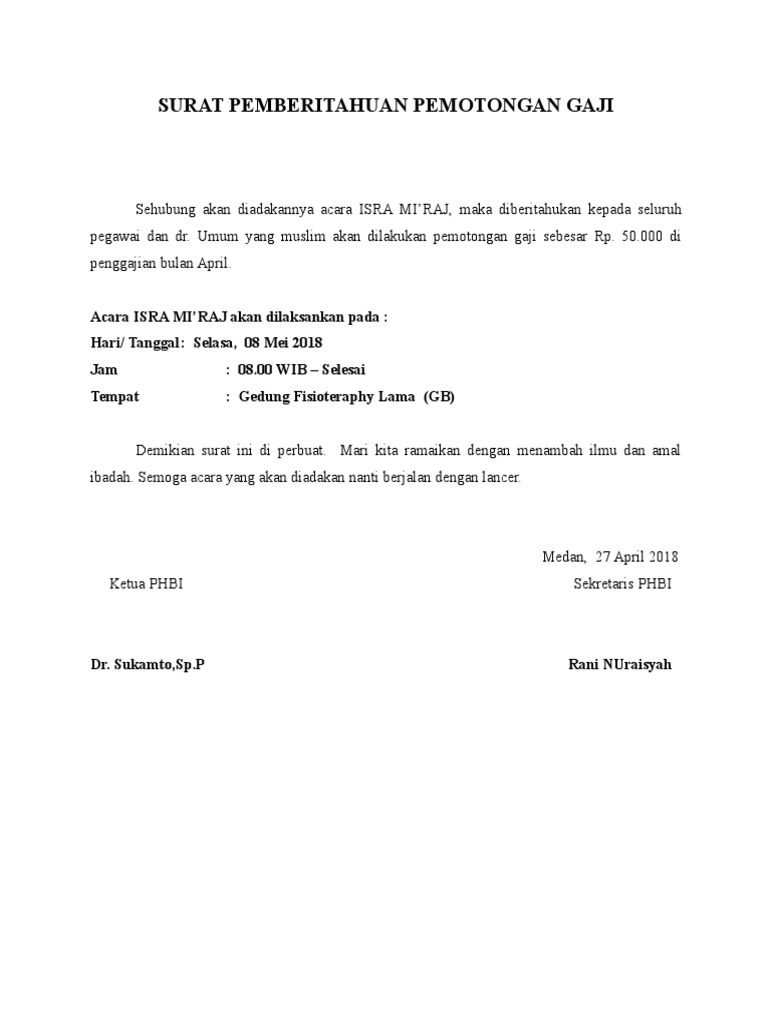 Contoh Surat Pengurangan Gaji  NaimasriCurtis