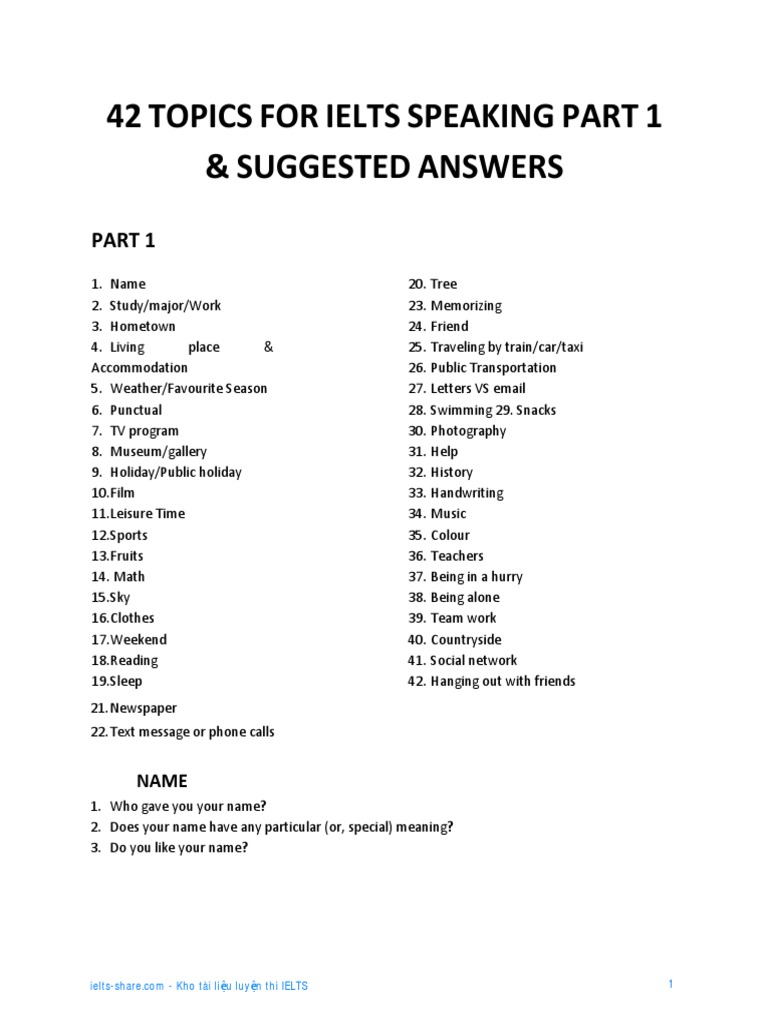 IELTS Speaking Part 1 Topics Guide | PDF | News | Newspapers