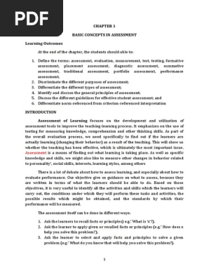 Assessment of Learning I