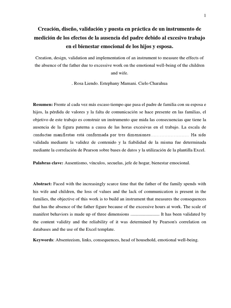 Efectos de la Ausencia Paterna en el Hogar | PDF | Psicometría ...