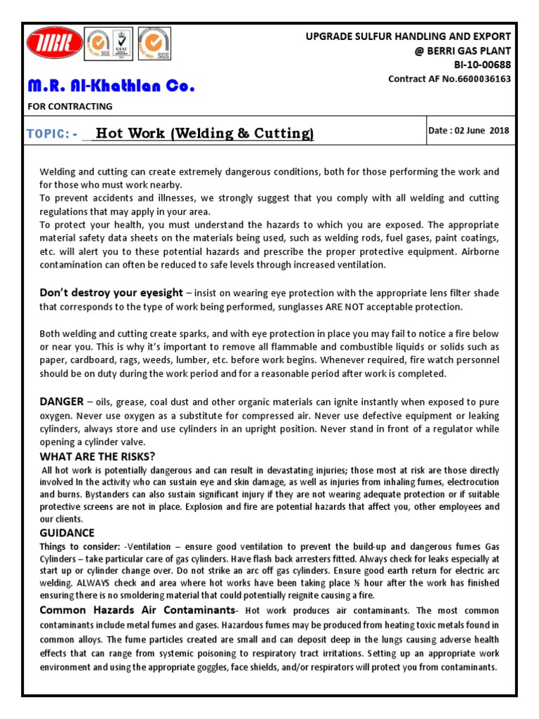 Hot Work Safety Guidelines for Berri Leak | PDF | Welding | Construction