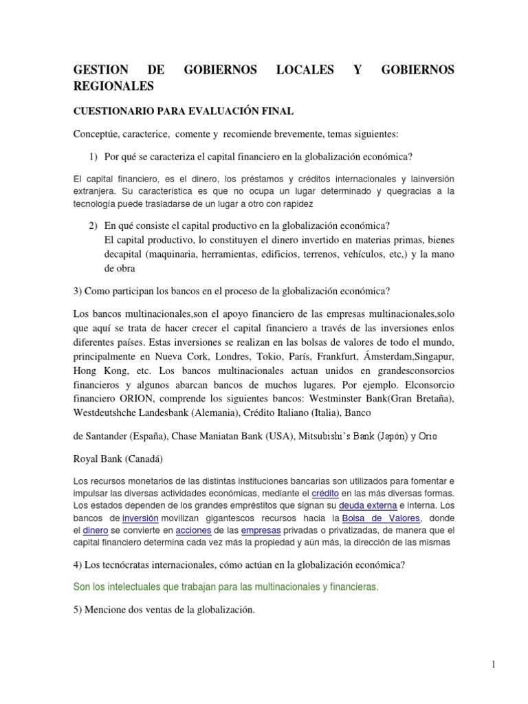 Evaluación de Gobiernos Locales y Regionales | PDF | Capital financiero ...