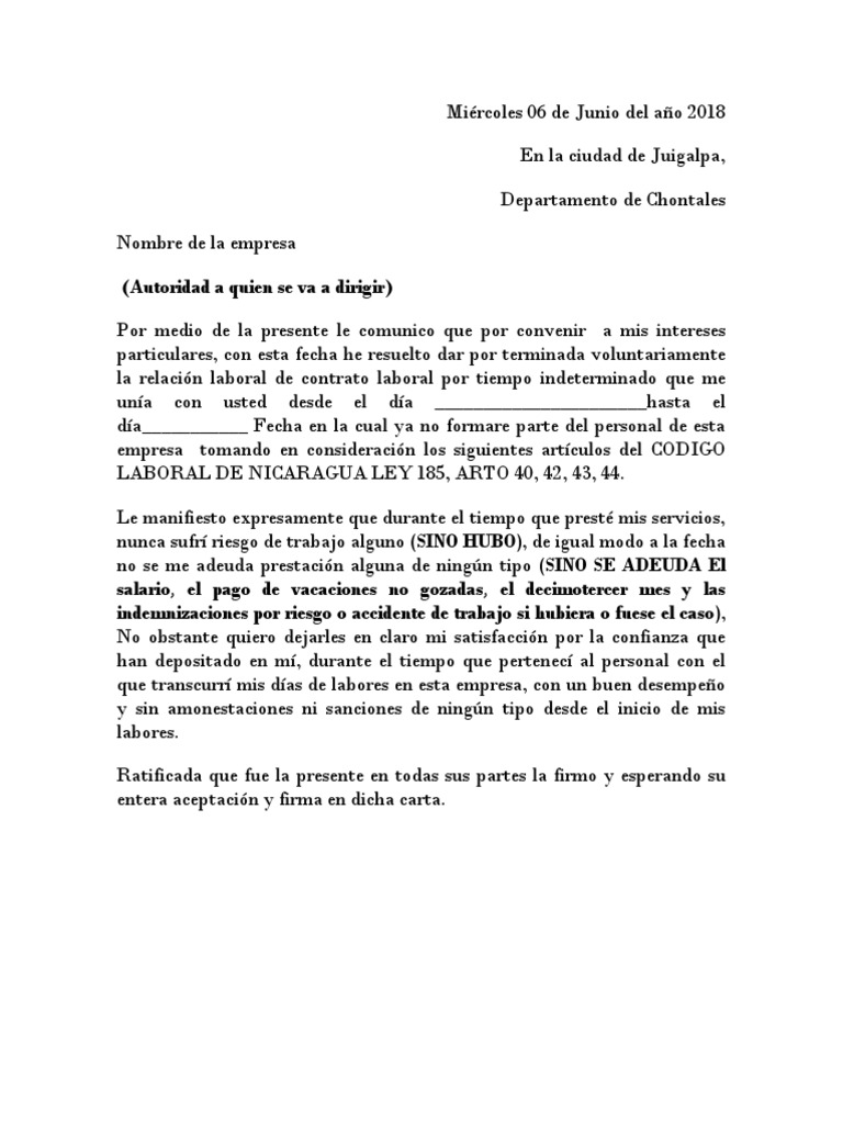 Carta de Renuncia Nicaragua  PDF