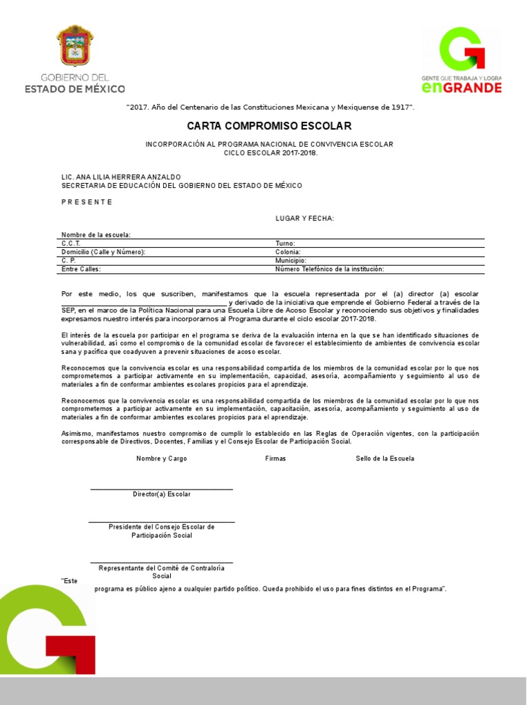 Anexo 2 Carta Compromiso PDF M xico Aprendizaje